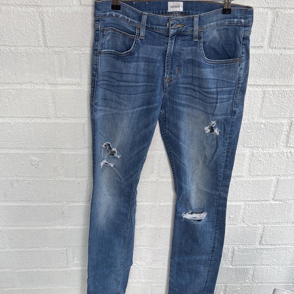 Hudson Jeans Byron Straight Distressed Blue Denim Jeans sz 32